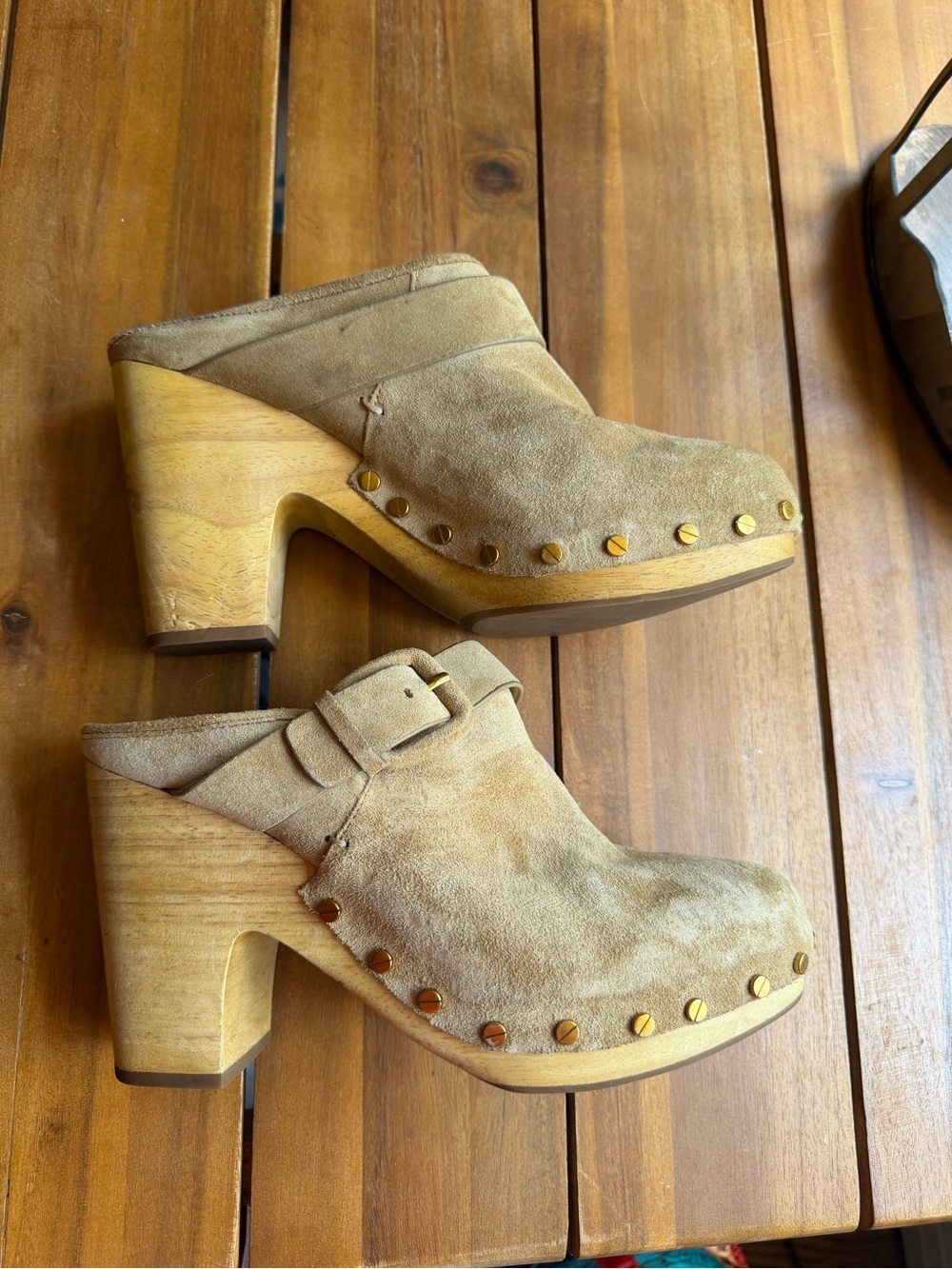 Veronica Beard Camel Suede Buckle Mules - Picture 3 of 8